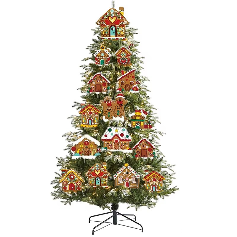 12 pieces of gingerbread house Christmas tree decoration plug-in plastic hollow board with pole Christmas atmosphere props, 2D