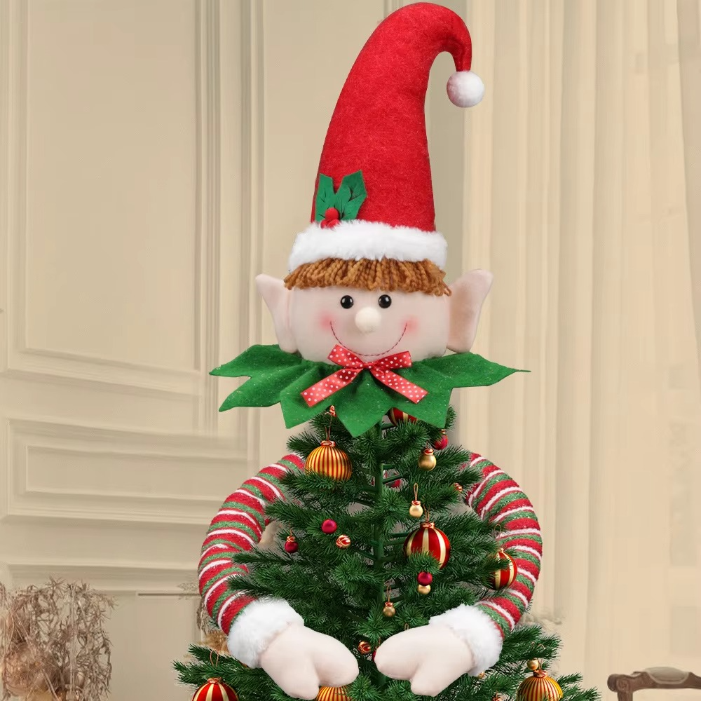 New Christmas Decorations Christmas Tree Top Star Santa Claus Elf Snowman Pendant Christmas Window Decoration