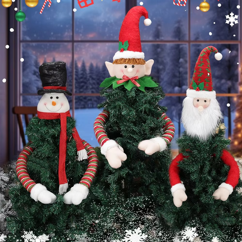 New Christmas Decorations Christmas Tree Top Star Santa Claus Elf Snowman Pendant Christmas Window Decoration