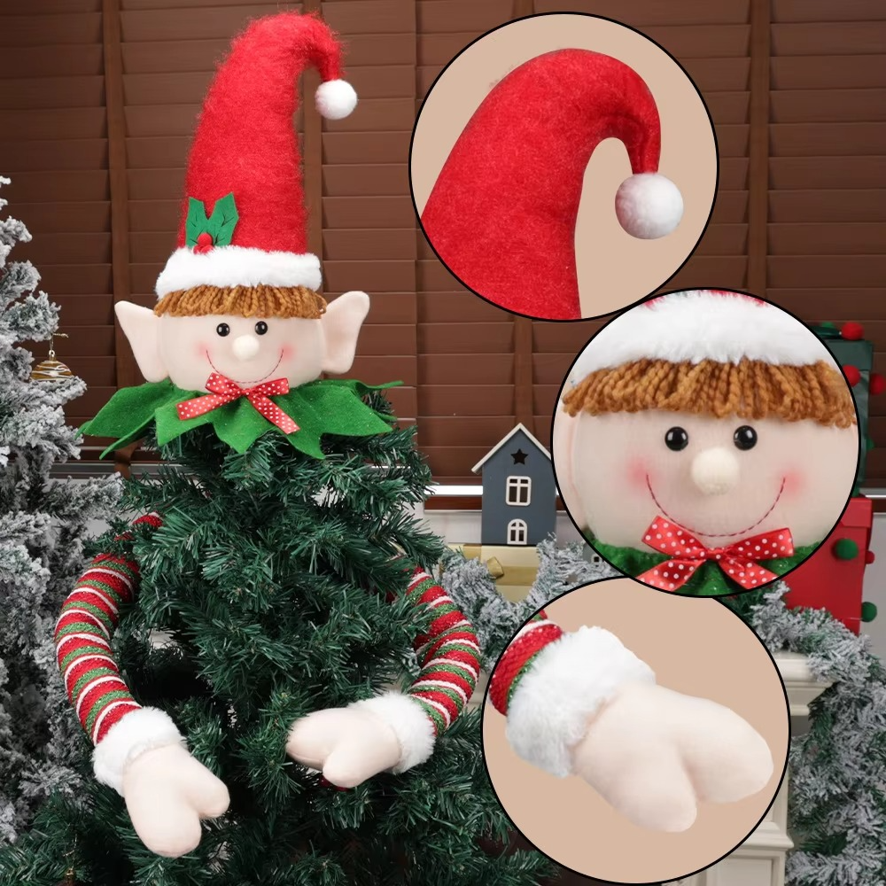 New Christmas Decorations Christmas Tree Top Star Santa Claus Elf Snowman Pendant Christmas Window Decoration
