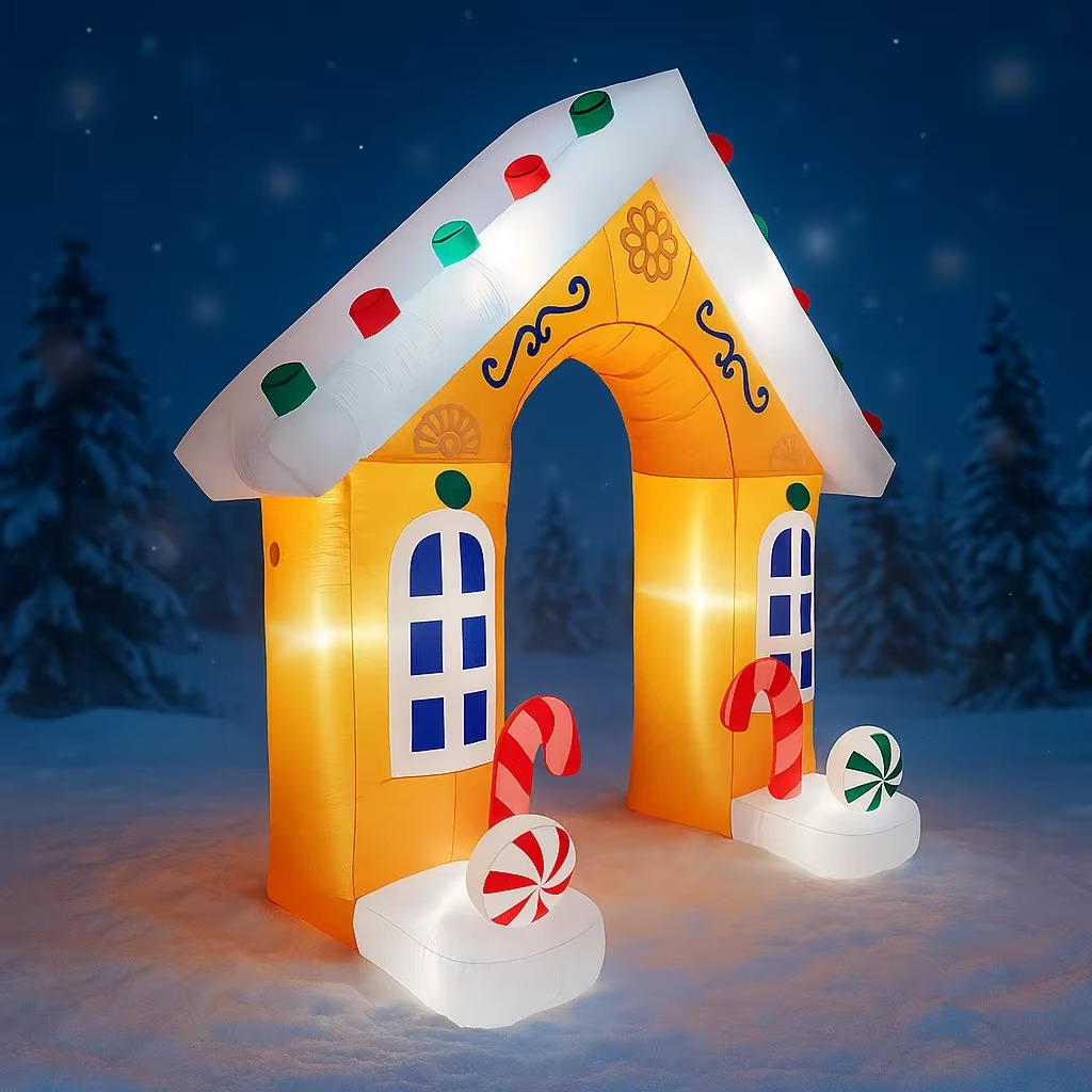 8.86FT Inflatable Christmas Gingerbread House Arch Toy LED Lit Festive Gift Xmas Supplies Home Ornament Yard Party Decoration