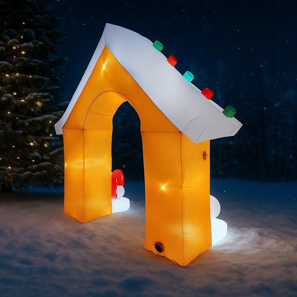 8.86FT Inflatable Christmas Gingerbread House Arch Toy LED Lit Festive Gift Xmas Supplies Home Ornament Yard Party Decoration