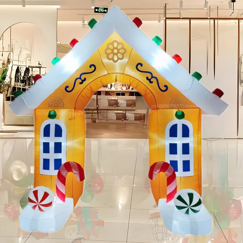 2.7M/9FT Christmas Inflatable Candy House Arch Built-in LED Light Indoor Outdoor Ornament Garden Fun Holiday Party Decorate Prop