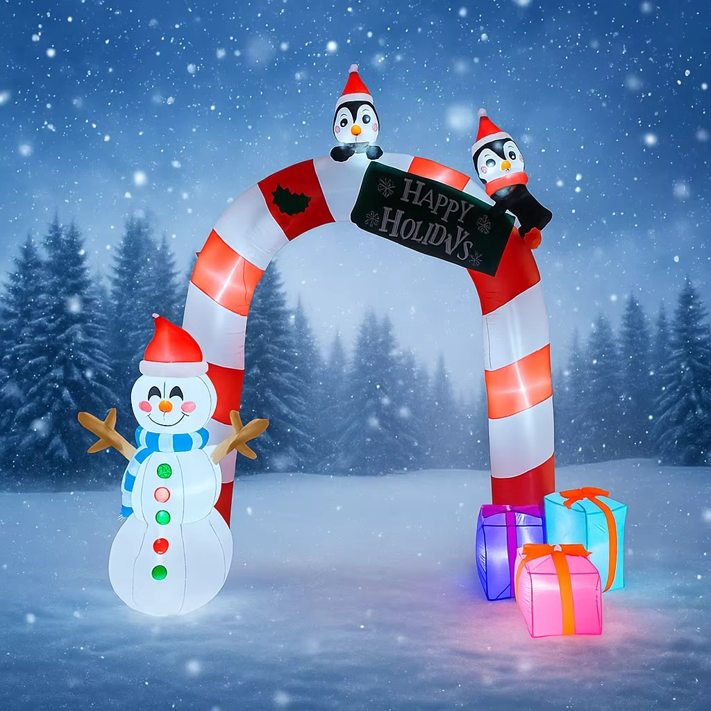 7.87FT Inflatable Christmas Arch Snowman Penguins Gift Toy LED Lit Xmas Supplie Home Ornament Yard Party Decoration Festive Gift