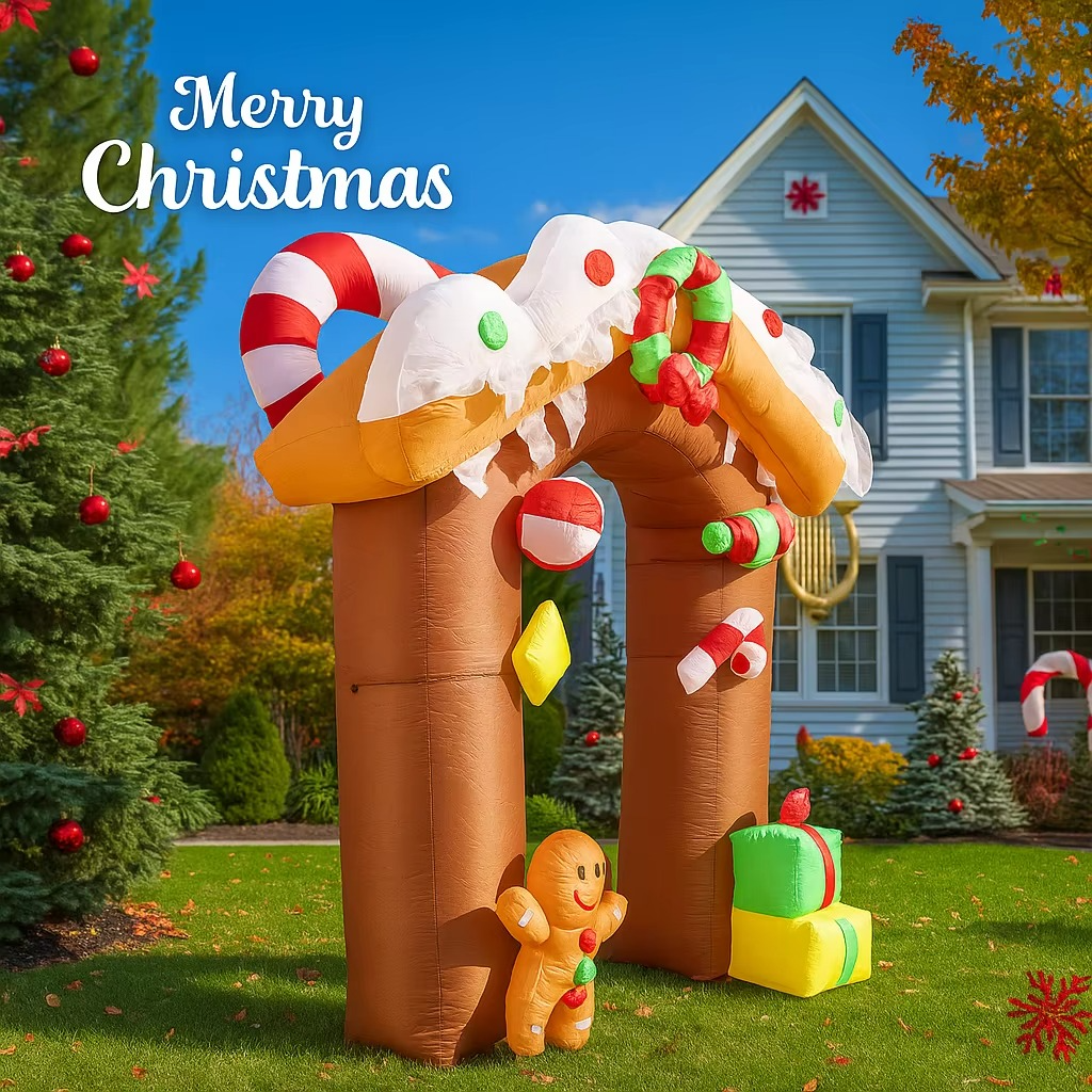 9.8FT Christmas Holiday Inflatable Toys Gingerbread House Arch LED Home Supplies Ornament Gifts Xmas Yard Lawn Party Decoration