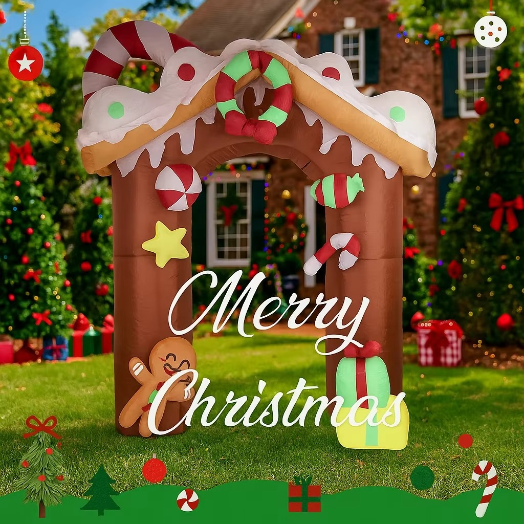 9.8FT Christmas Holiday Inflatable Toys Gingerbread House Arch LED Home Supplies Ornament Gifts Xmas Yard Lawn Party Decoration