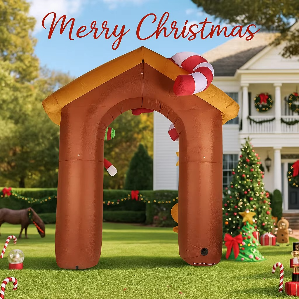9.8FT Christmas Holiday Inflatable Toys Gingerbread House Arch LED Home Supplies Ornament Gifts Xmas Yard Lawn Party Decoration