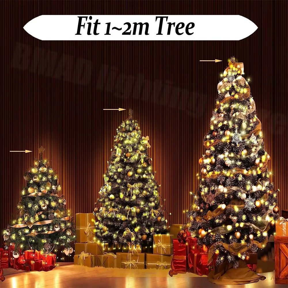 Christmas Tree Waterfall Lights LED Fairy String 8 Modes Timer with Star Topper for Garden Holiday Lighting Decorations