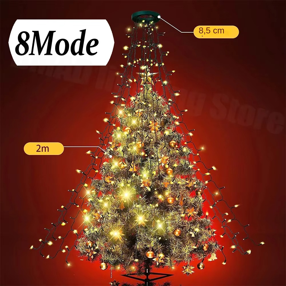 Christmas Tree Waterfall Lights LED Fairy String 8 Modes Timer with Star Topper for Garden Holiday Lighting Decorations