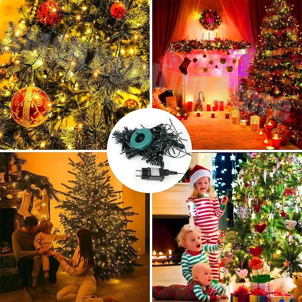 Christmas Tree Waterfall Lights LED Fairy String 8 Modes Timer with Star Topper for Garden Holiday Lighting Decorations