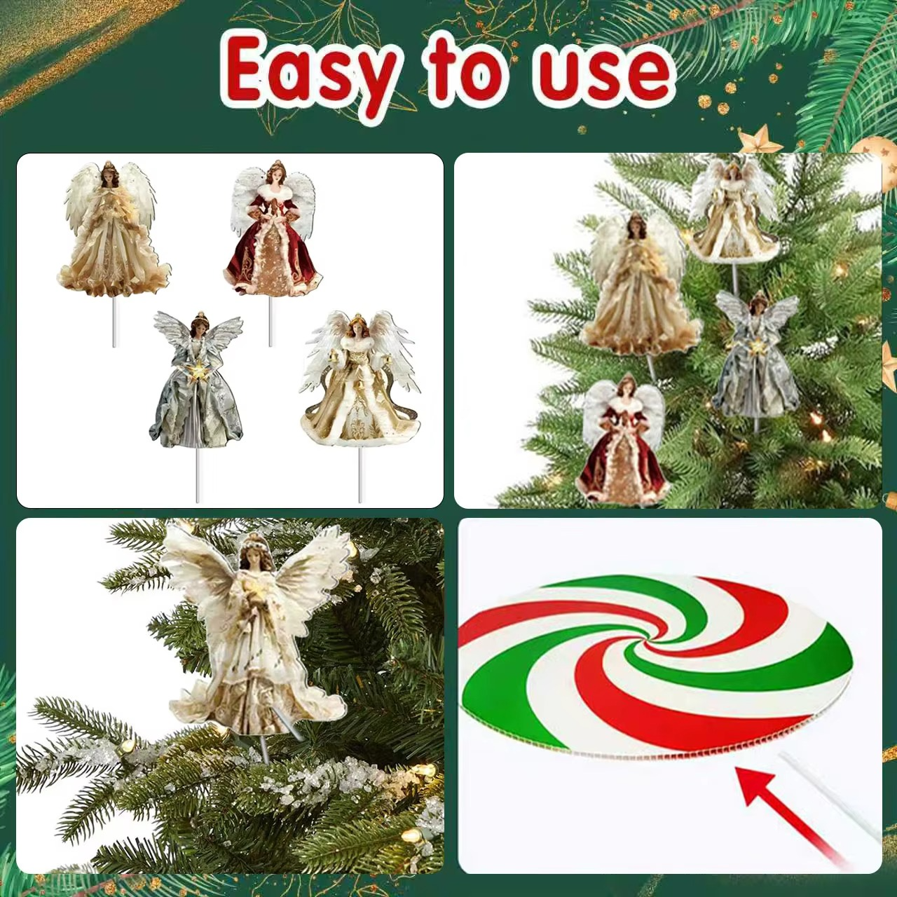 12 pieces of Christmas angel Christmas tree decoration plug-in plastic hollow board with pole Christmas atmosphere props, 2D