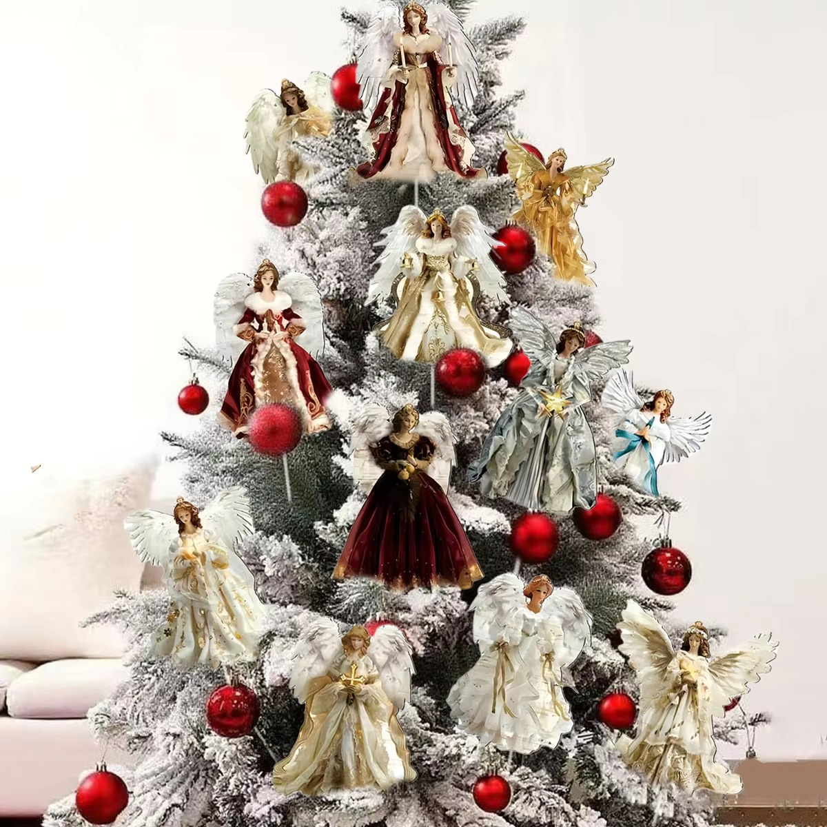 12 pieces of Christmas angel Christmas tree decoration plug-in plastic hollow board with pole Christmas atmosphere props, 2D