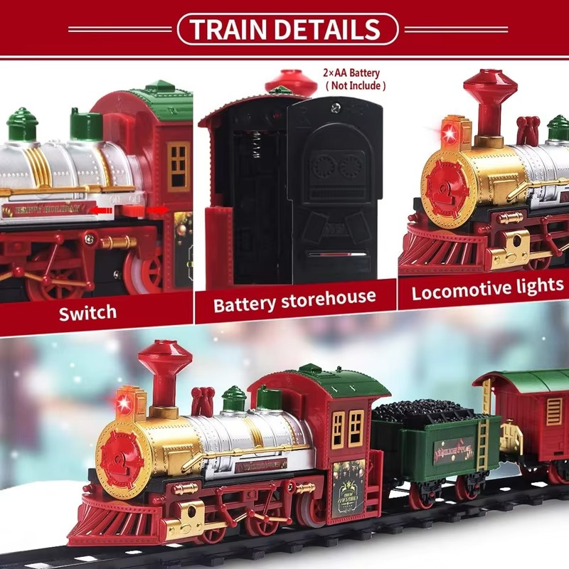 Christmas Train Set with Lights Sounds Railway Tracks Sets Locomotive Engine for Christmas Tree Electronic Toys Gift for Kids