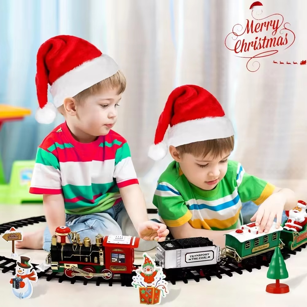 Christmas Train Set with Lights Sounds Railway Tracks Sets Locomotive Engine for Christmas Tree Electronic Toys Gift for Kids