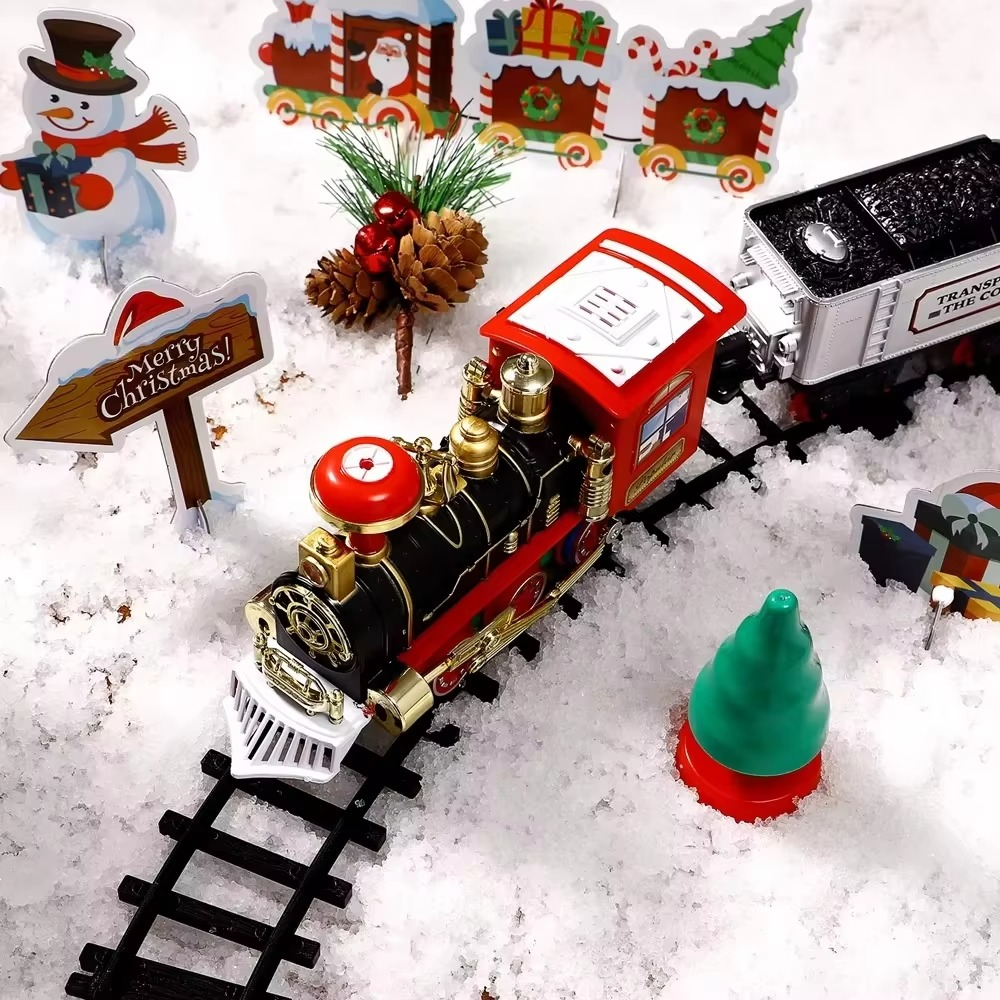 Christmas Train Set with Lights Sounds Railway Tracks Sets Locomotive Engine for Christmas Tree Electronic Toys Gift for Kids