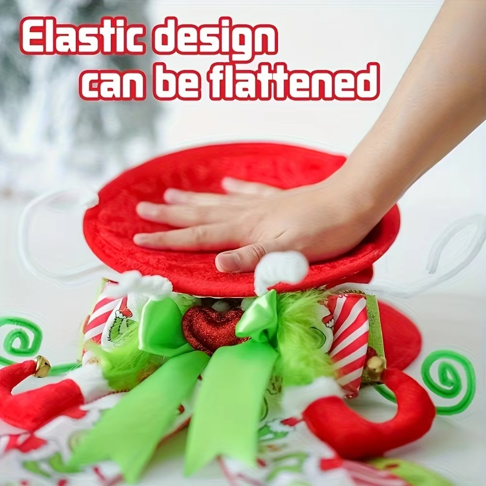 The new Christmas tree top hat decoration piece features a foldable and compressed bow ribbon in red and green, making it partic