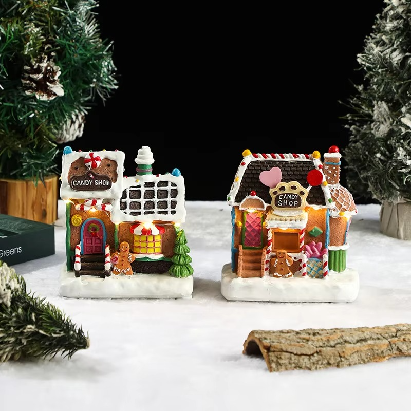 Christmas Tree Gingerbread Man House Ornaments with Light Christmas Desktop Decorations New Year Gifts Festival Party Supplies