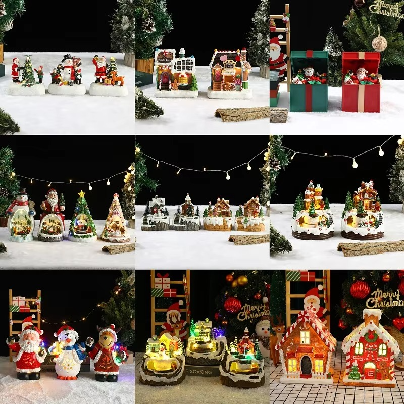 Christmas Tree Gingerbread Man House Ornaments with Light Christmas Desktop Decorations New Year Gifts Festival Party Supplies