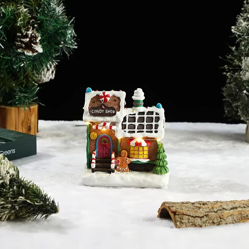 Christmas Tree Gingerbread Man House Ornaments with Light Christmas Desktop Decorations New Year Gifts Festival Party Supplies