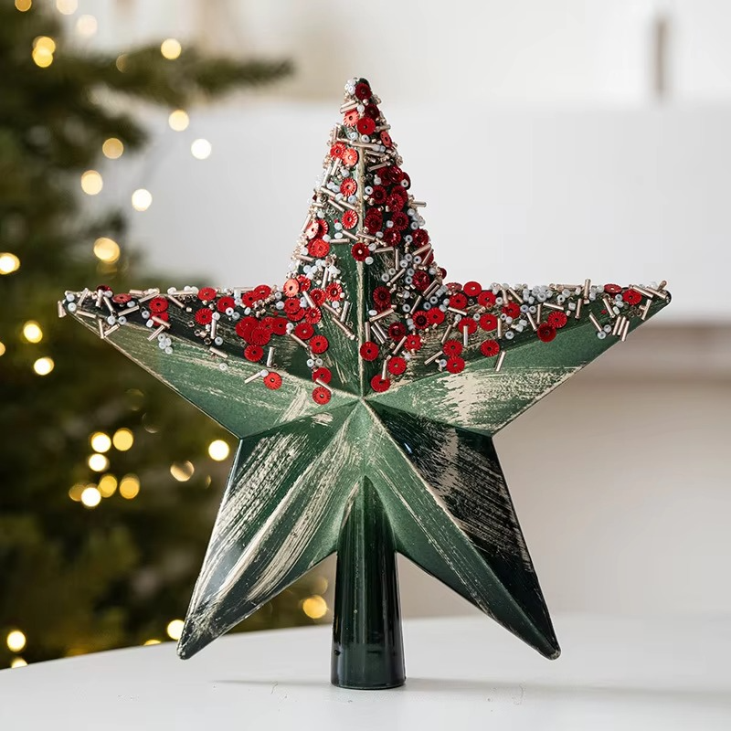 New Christmas Tree Top Star Decorations Creative Retro Sparkling Christmas Tree Pendant Exquisite Festival Party Indoor Ornament