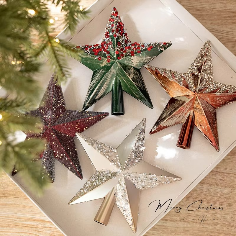 New Christmas Tree Top Star Decorations Creative Retro Sparkling Christmas Tree Pendant Exquisite Festival Party Indoor Ornament