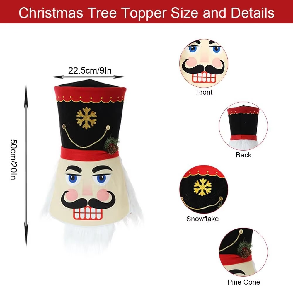 1pcs Nutcracker Christmas Tree Topper Decoration,20 in Nutcracker Soldier Xmas Tree Top Hat for Christmas Tree Ornaments