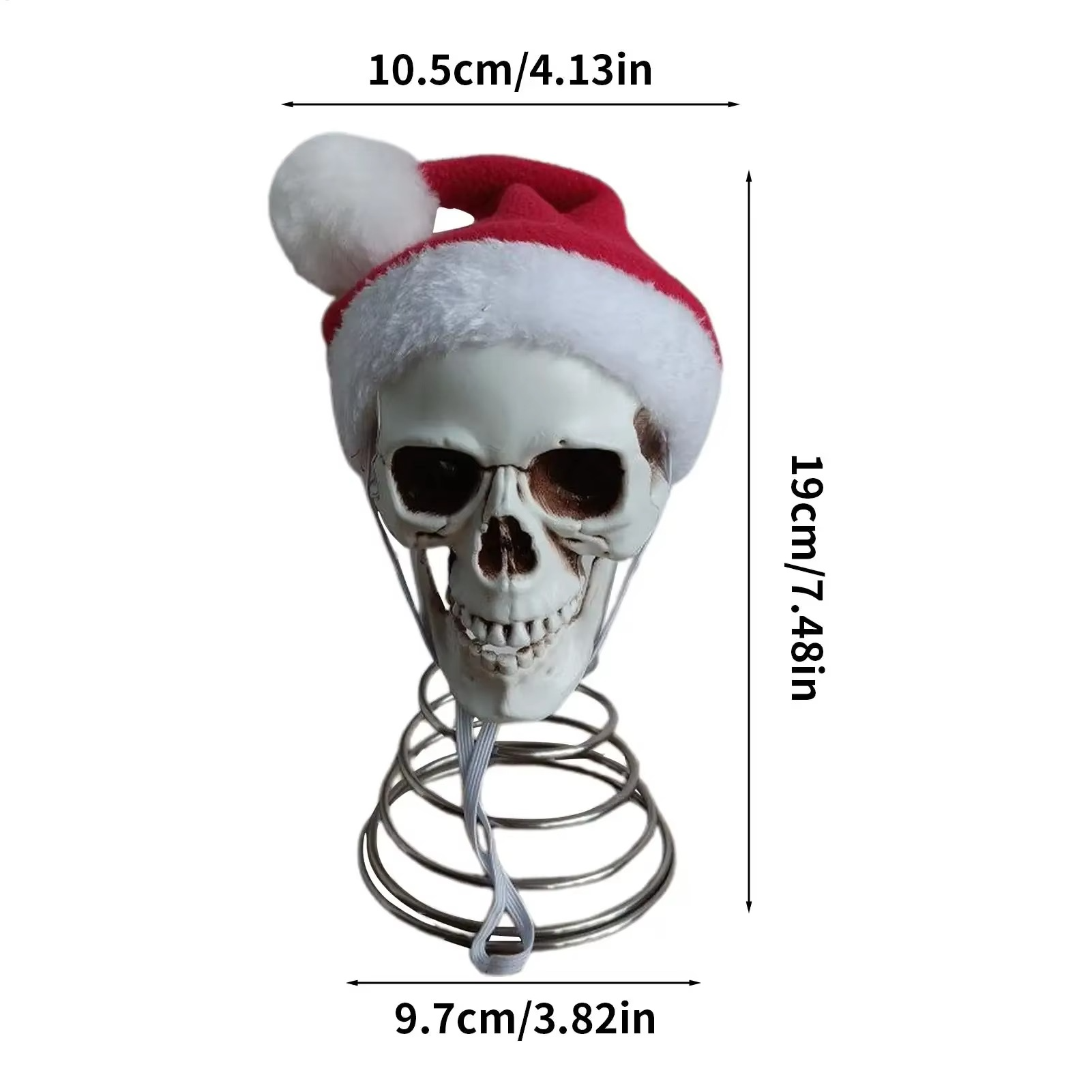 5 Inch Christmas Tree Topper Skull with Santa Hat Halloween Tree Spooky Decorations Holiday Plastic Skeleton Ornaments