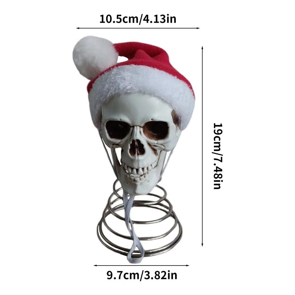 5 Inch Christmas Tree Topper Skull with Santa Hat Halloween Tree Spooky Decorations Holiday Plastic Skeleton Ornaments