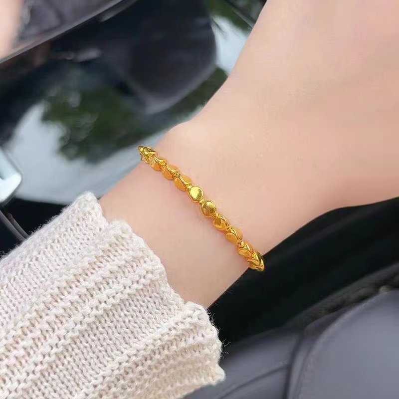 9999 24K Real Gold Twisted Bead Bracelet Simple Temperament Versatile Bracelet Women's Broken Silver Couple Beads Bracelet