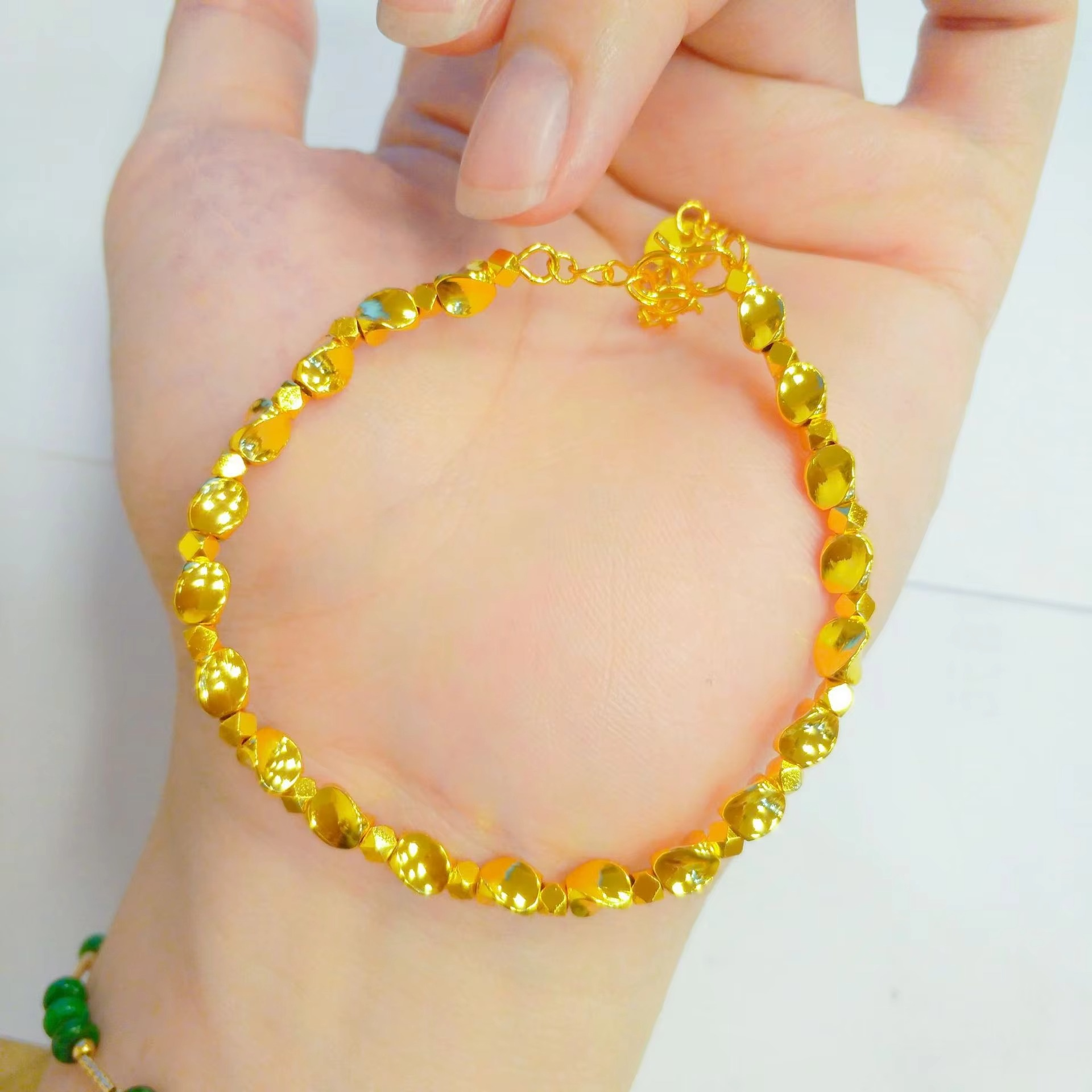 9999 24K Real Gold Twisted Bead Bracelet Simple Temperament Versatile Bracelet Women's Broken Silver Couple Beads Bracelet