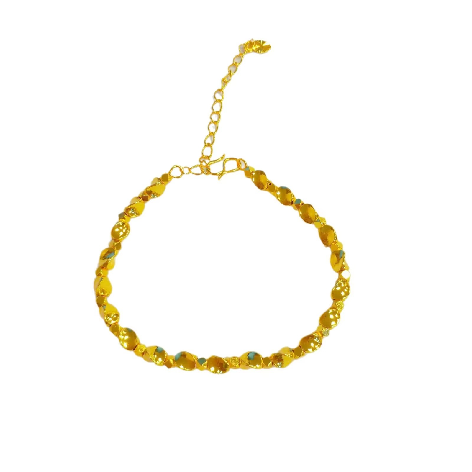 9999 24K Real Gold Twisted Bead Bracelet Simple Temperament Versatile Bracelet Women's Broken Silver Couple Beads Bracelet