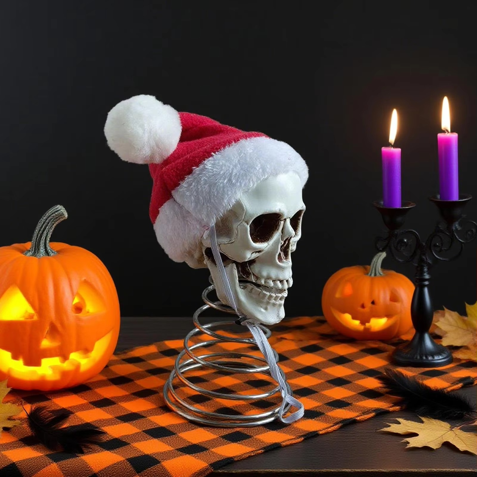 5-inch Christmas Tree Topper Decoration Skull Head With Santa Hat Halloween Tree Topper Skeleton Head Halloween Props