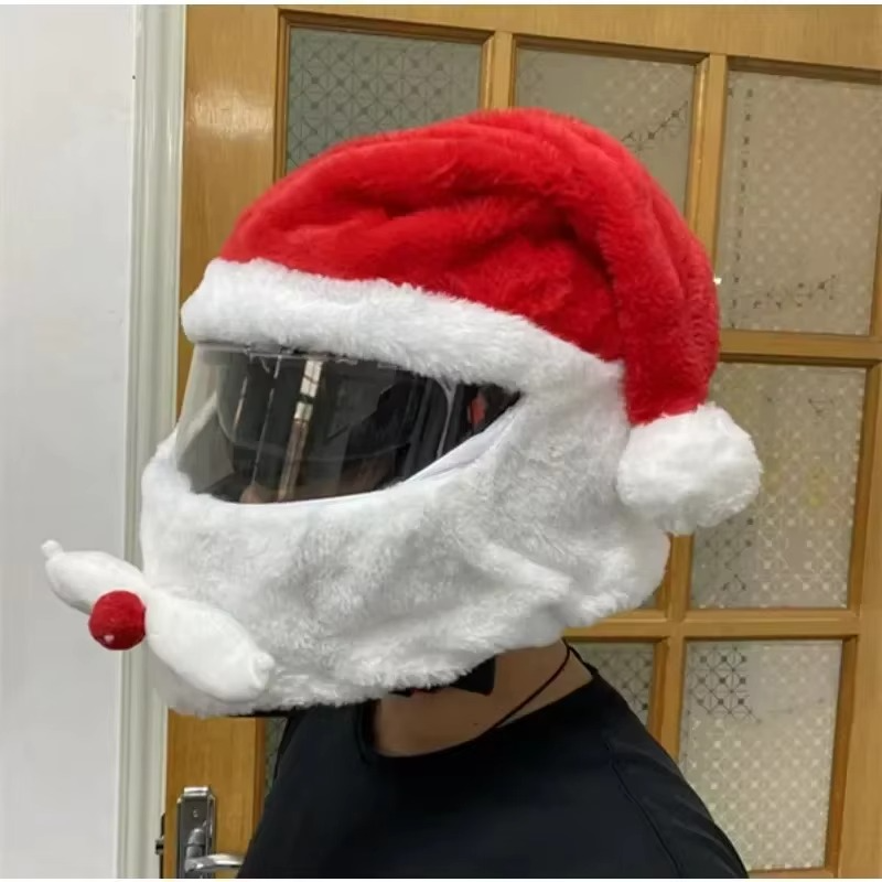 Christmas Motorcycle Full Helmet Plush Cover Creative Santa Claus Motorcycle Helmet Hat Personalized Ride Christmas Gift
