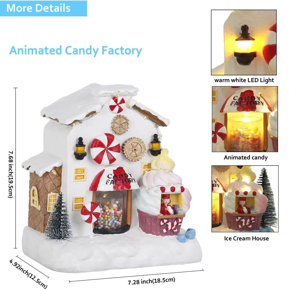 Christmas Animated Gingerbread House Decoration,Collectible Buildings Figurines Candy Factory Ornament for Home Fireplace Desk D