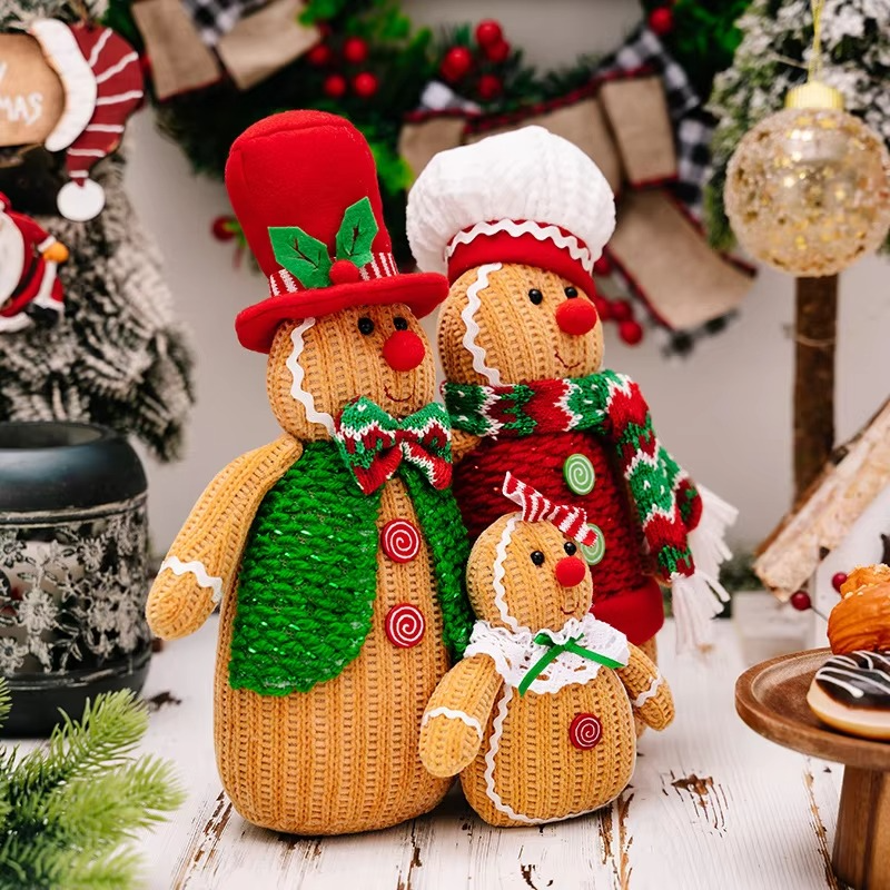 3pc Christmas Decorations Gingerbread Man Doll Ornaments Family Of Three Holiday Gifts Home Decoration Window Desktop Ornaments