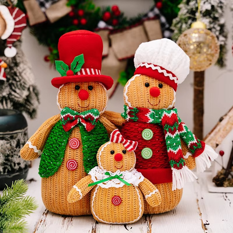 3pc Christmas Decorations Gingerbread Man Doll Ornaments Family Of Three Holiday Gifts Home Decoration Window Desktop Ornaments
