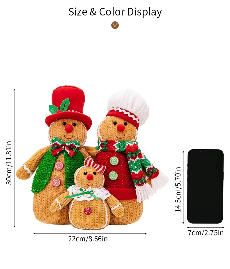 3pc Christmas Decorations Gingerbread Man Doll Ornaments Family Of Three Holiday Gifts Home Decoration Window Desktop Ornaments