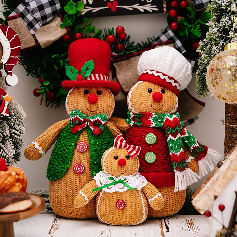 3pc Christmas Decorations Gingerbread Man Doll Ornaments Family Of Three Holiday Gifts Home Decoration Window Desktop Ornaments