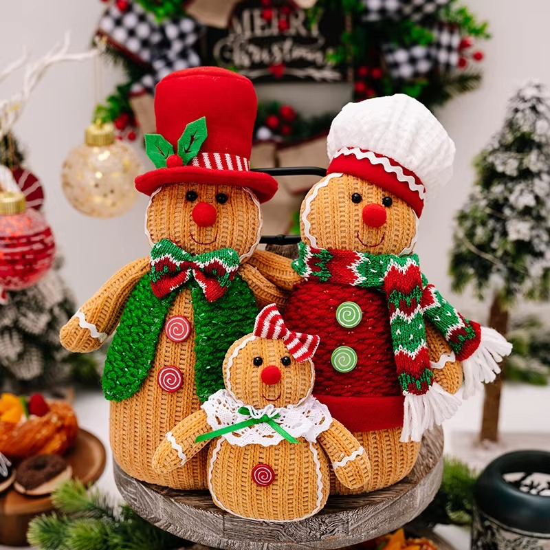3pc Christmas Decorations Gingerbread Man Doll Ornaments Family Of Three Holiday Gifts Home Decoration Window Desktop Ornaments