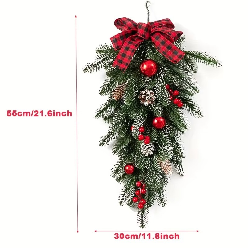 Christmas Simulated Plant Hanging Garland Christmas Pine Cones Red Berries Hanging Ornaments Door Decorations Prop Home Decor