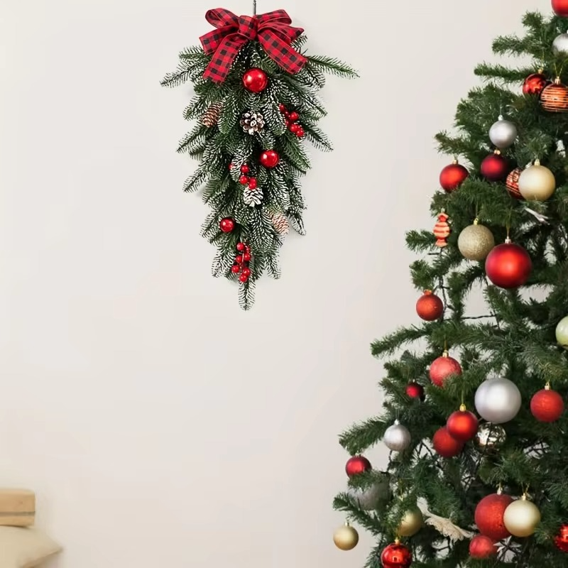 Christmas Simulated Plant Hanging Garland Christmas Pine Cones Red Berries Hanging Ornaments Door Decorations Prop Home Decor
