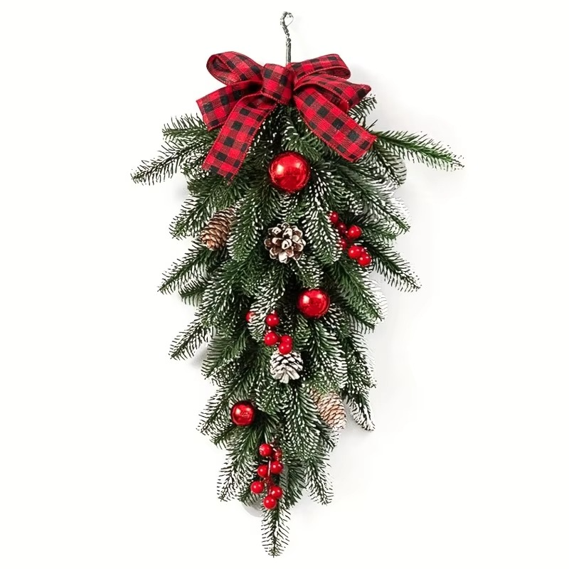 Christmas Simulated Plant Hanging Garland Christmas Pine Cones Red Berries Hanging Ornaments Door Decorations Prop Home Decor