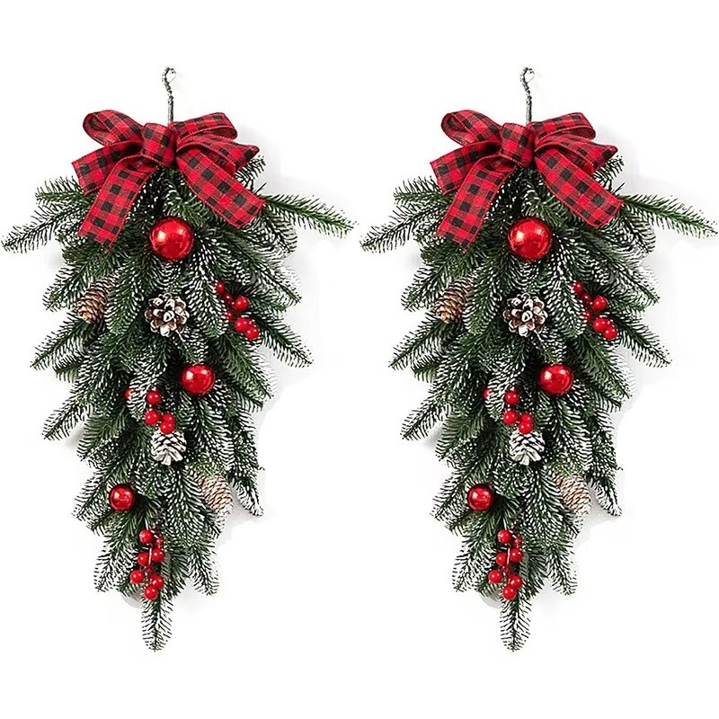 Christmas Simulated Plant Hanging Garland Christmas Pine Cones Red Berries Hanging Ornaments Door Decorations Prop Home Decor