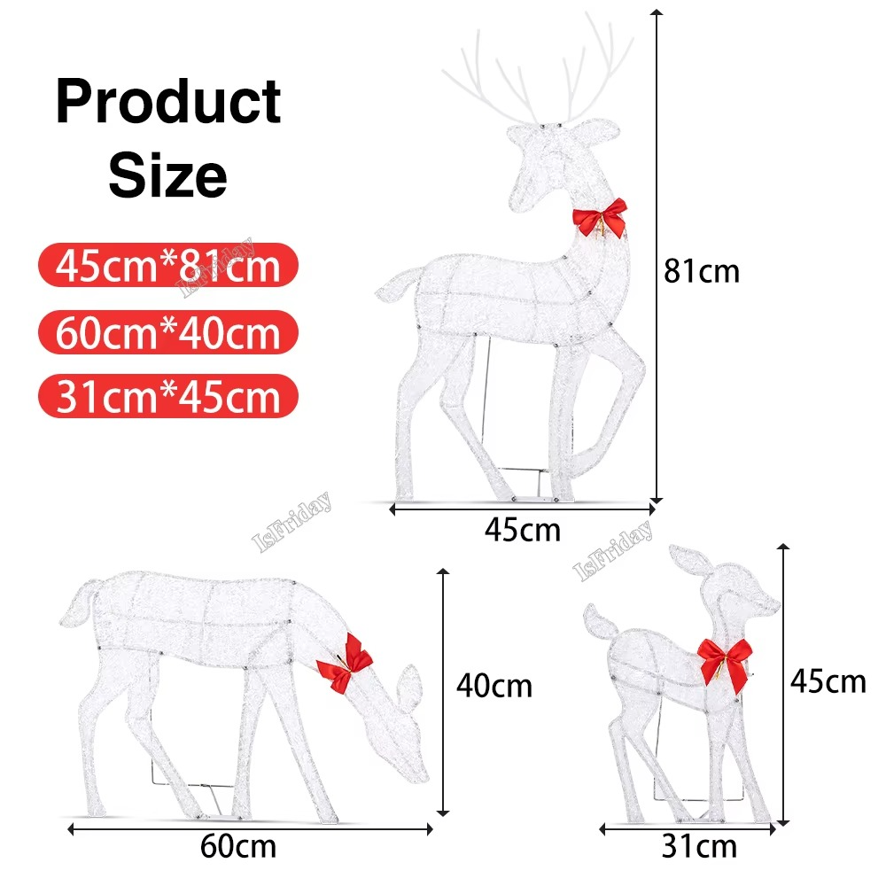 Lighted Deer Christmas Outdoor Decoration Reindeer Family Moose Lighted Holiday Display with Bell Bow Deer Lawn Garden Decor