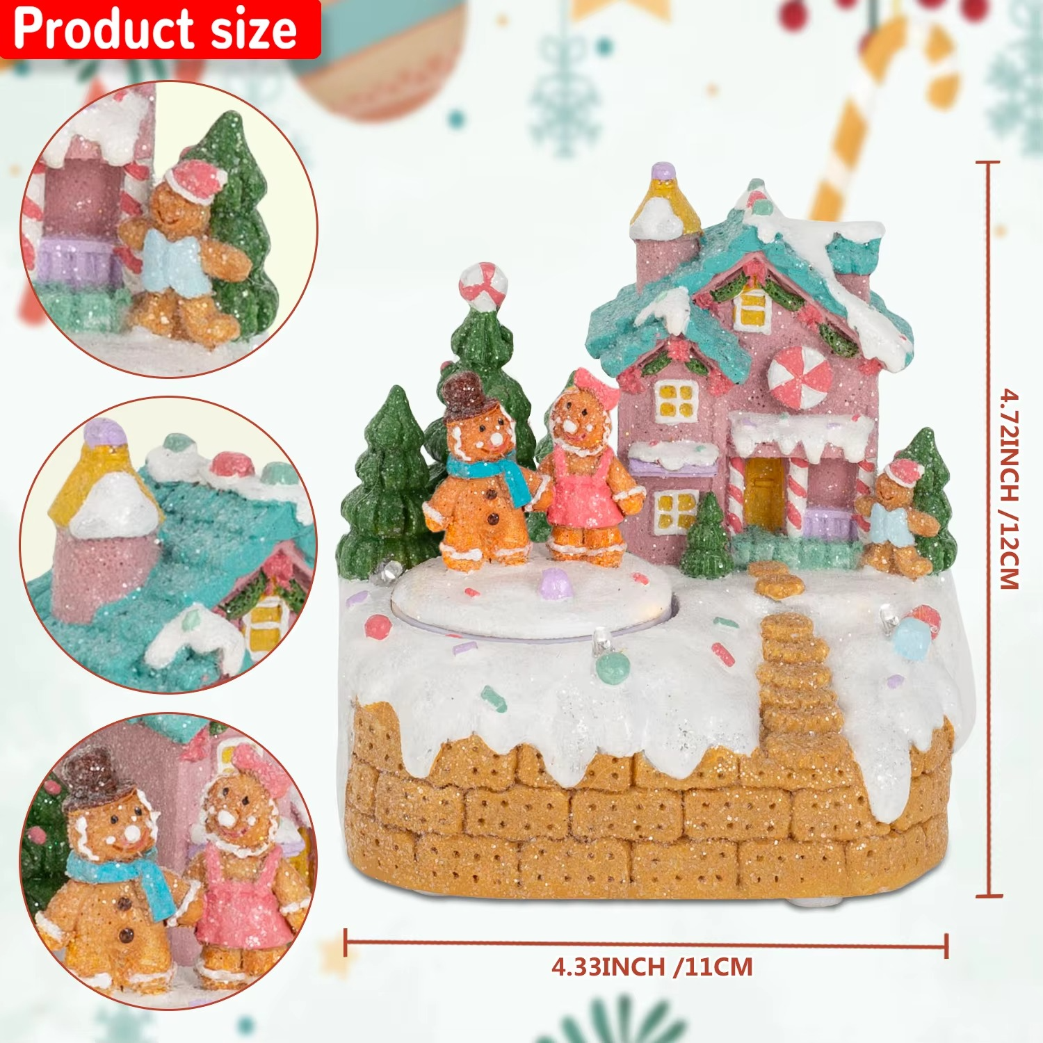 Animated Gingerbread House Christmas Decor Pre-Lit Musical Collectible Building with Rotating Figurines Indoor Holiday Display