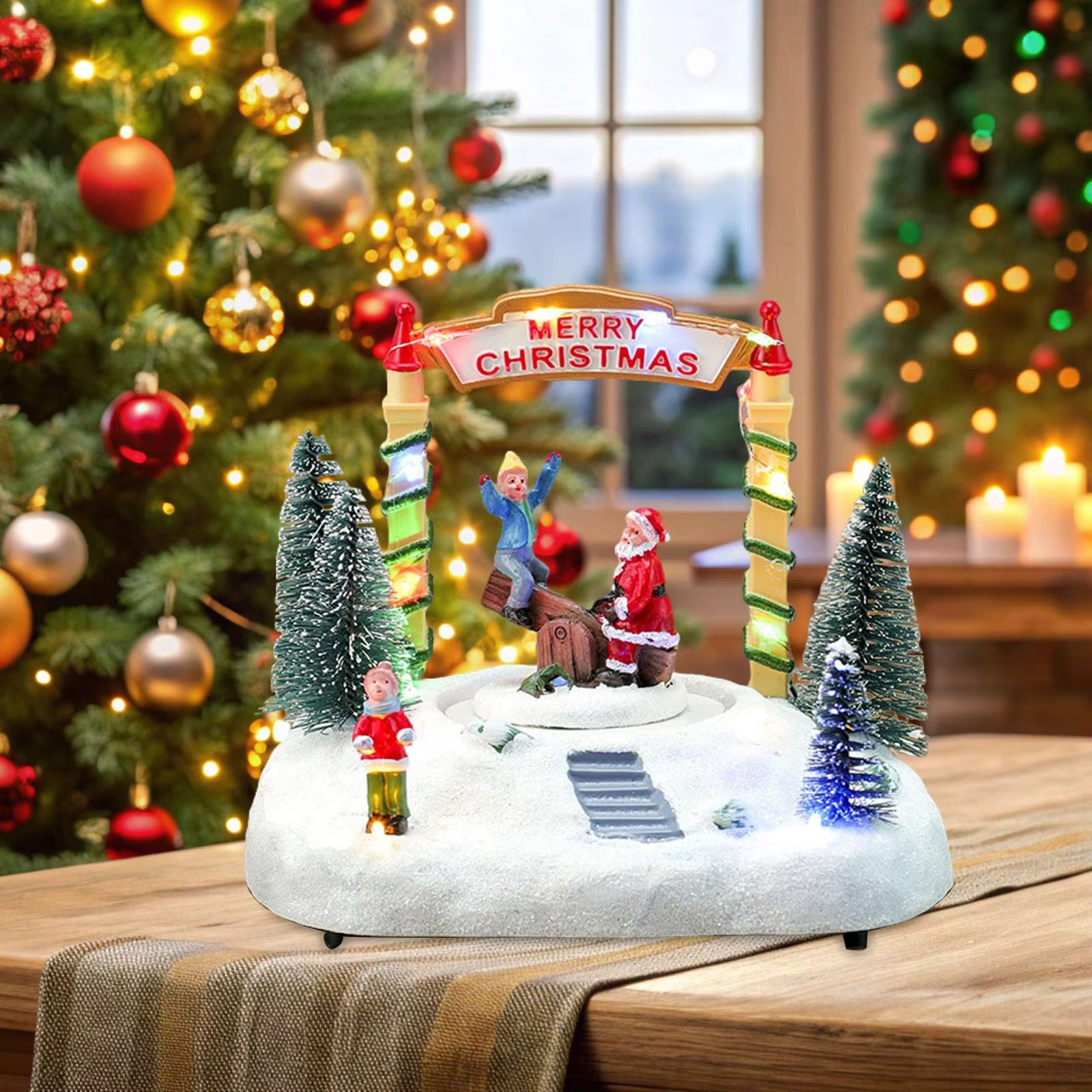 Christmas Music Box Classic 19x14x15.5cm Table Decoration Lighted Holiday Decor for Girlfriend Daughter Kids Family New Year