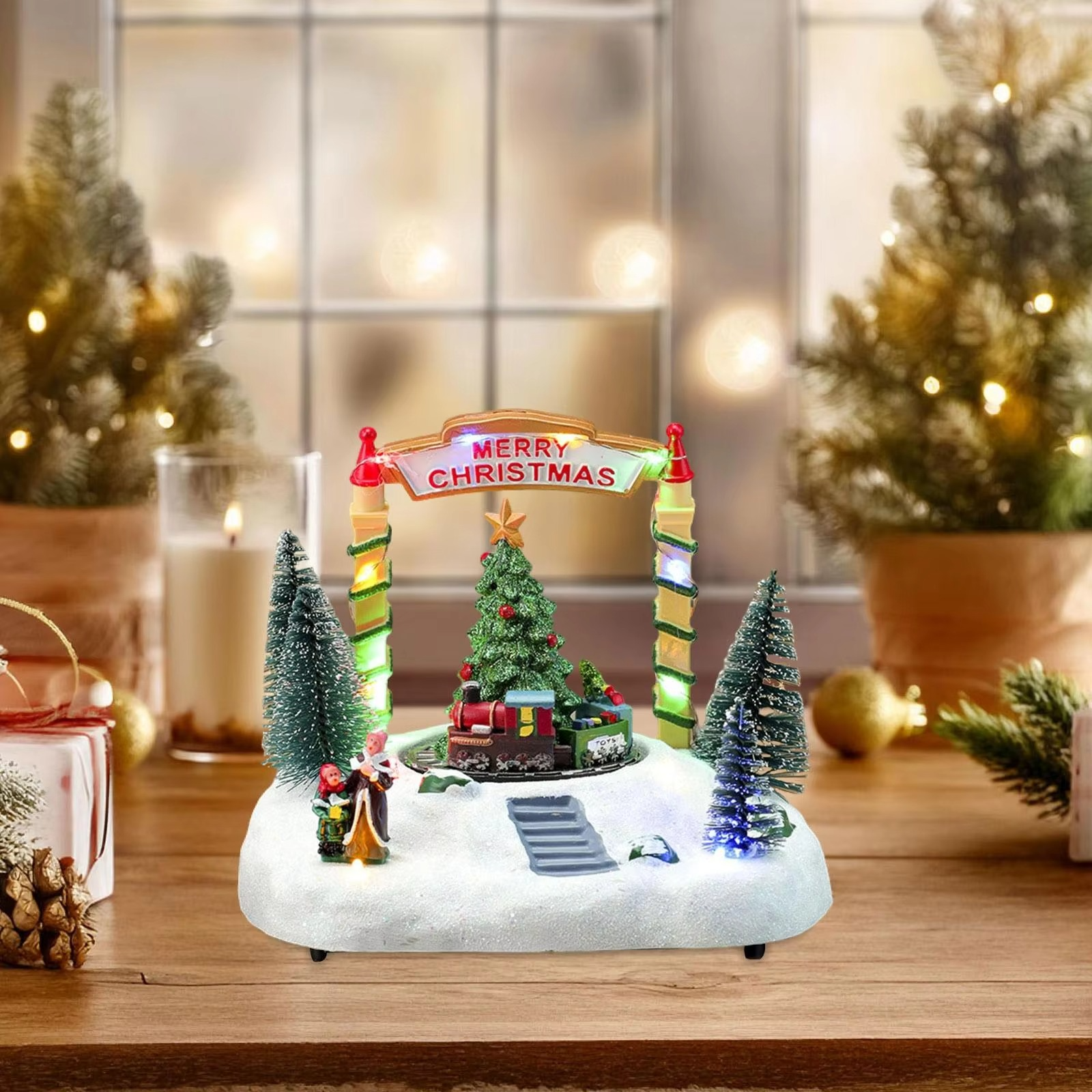 Christmas Music Box Classic 19x14x15.5cm Table Decoration Lighted Holiday Decor for Girlfriend Daughter Kids Family New Year
