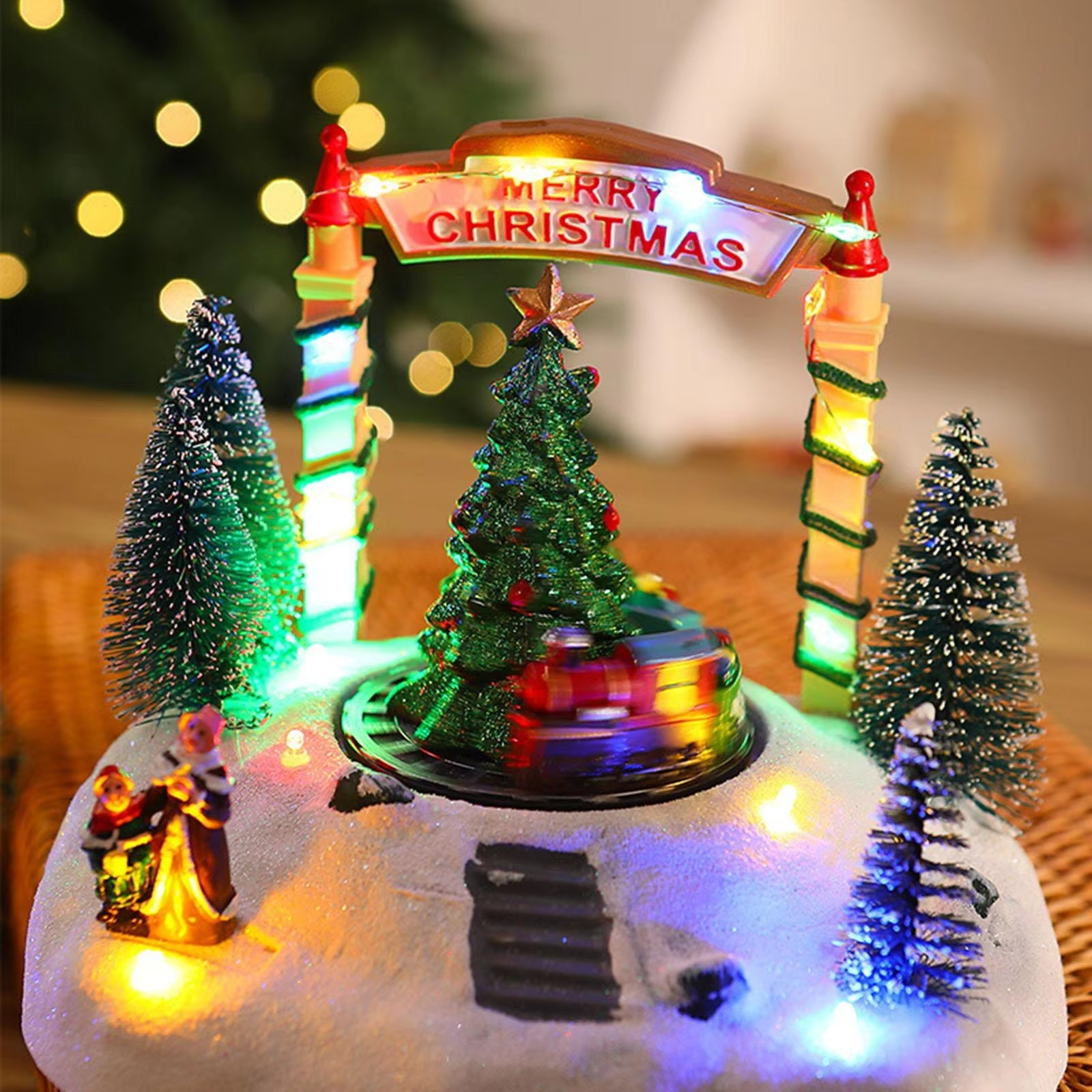 Christmas Music Box Classic 19x14x15.5cm Table Decoration Lighted Holiday Decor for Girlfriend Daughter Kids Family New Year