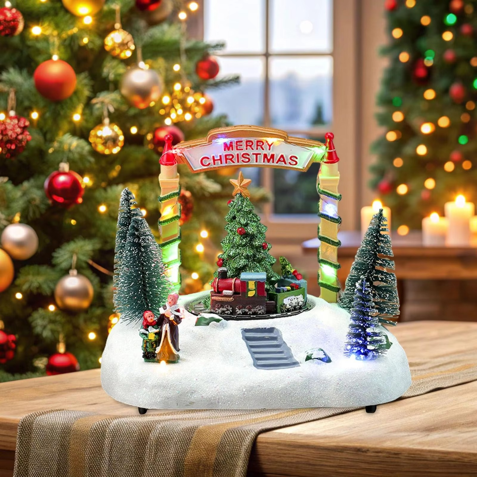 Christmas Music Box Classic 19x14x15.5cm Table Decoration Lighted Holiday Decor for Girlfriend Daughter Kids Family New Year