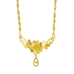 Luxury 24K 9999 Pure Gold Butterfly love flower necklace ladies temperament niche high sense
